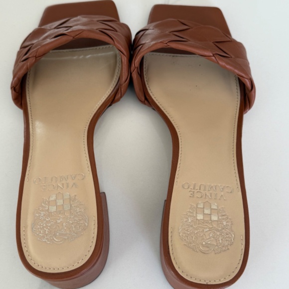 Vince Camuto Semterra Woven-Strap Slide Sandals in Camel - Picture 6 of 6